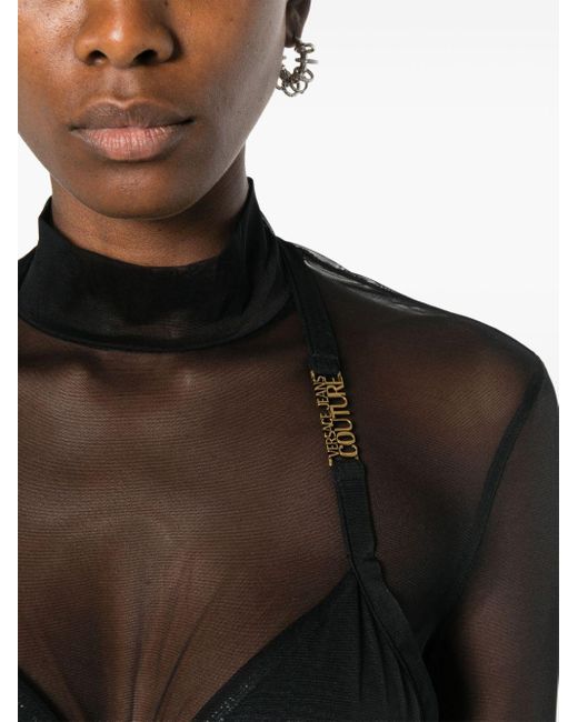 Robe mi-longue à fronces Versace en coloris Black