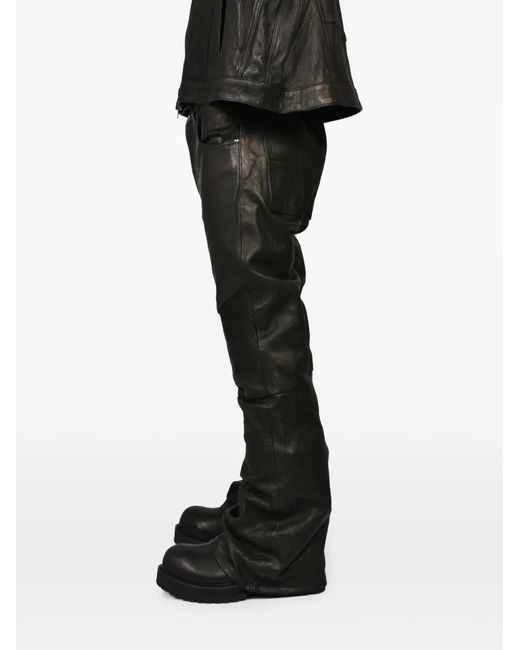 FILTH Black Panelled Leather Flared Trousers for men
