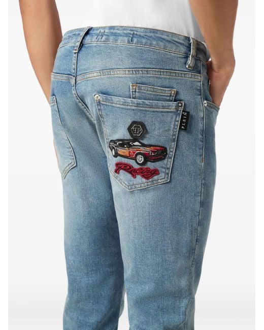 メンズ Philipp Plein ロゴパッチ ジーンズ Blue