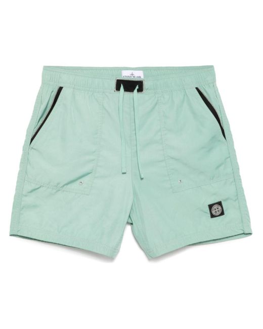 Stone Island Blue Compass-Appliqué Short for men