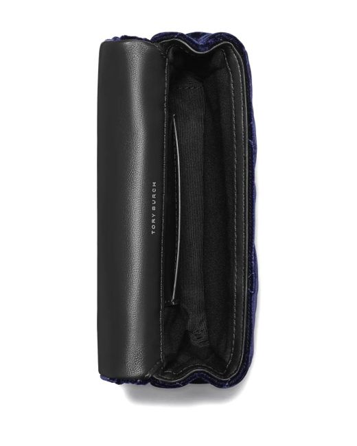 Tory Burch Blue Mini Kira Samt-Umhängetasche Mit Rautensteppung