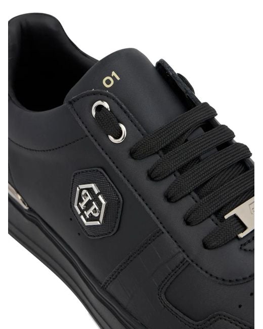 Philipp Plein Black Sneakers mit Logo-Schild