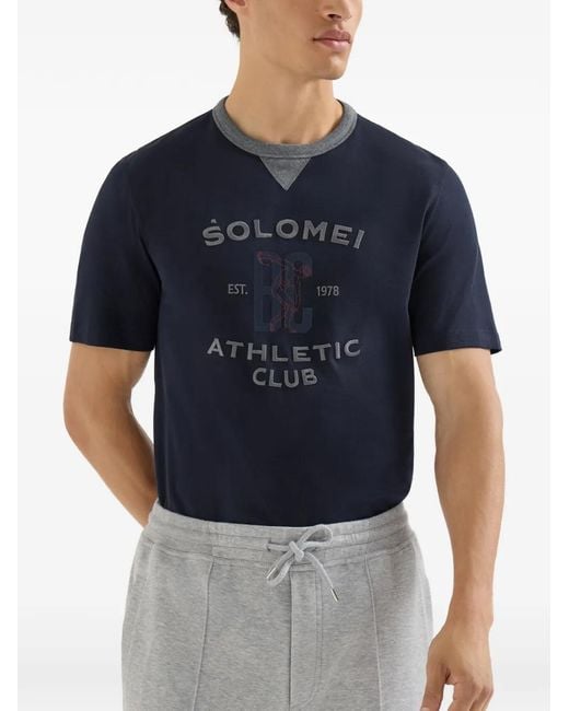 Brunello Cucinelli Blue T-Shirt With Print for men