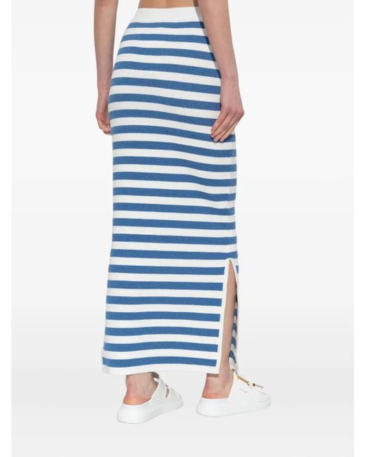 Posse Blue Stripe Side-Split Midi Fitted Skirt