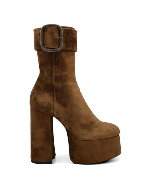 Saint Laurent Brown Billy Buckle-Detail Platform Boots