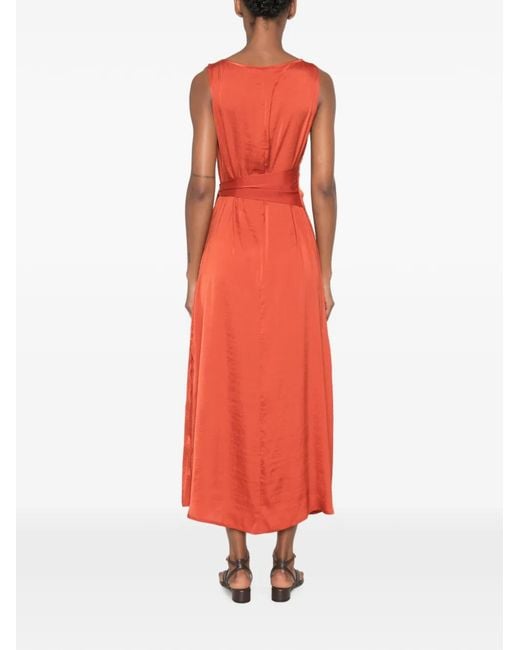 MOUTAKI Red Tie-Waist Sleeveless Midi Dress