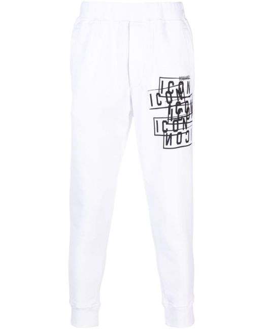 DSquared² White Icon-print Cotton Track Pants for men