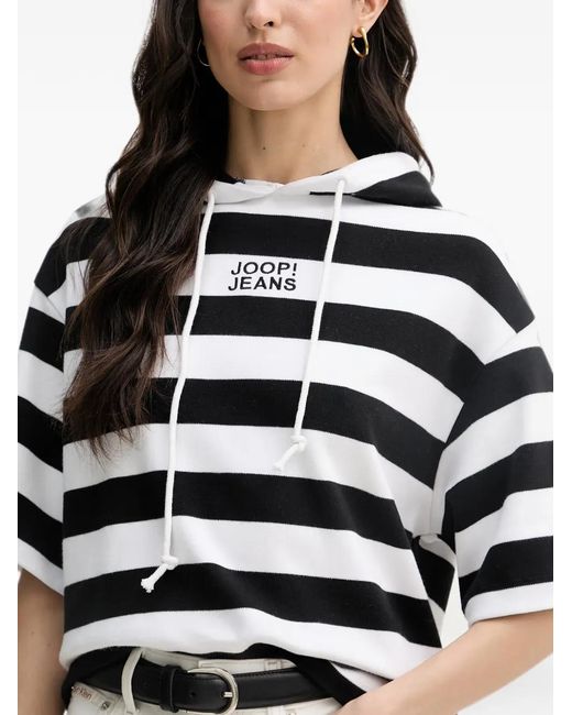 Joop! White Striped Logo-Embroidered Hoodie