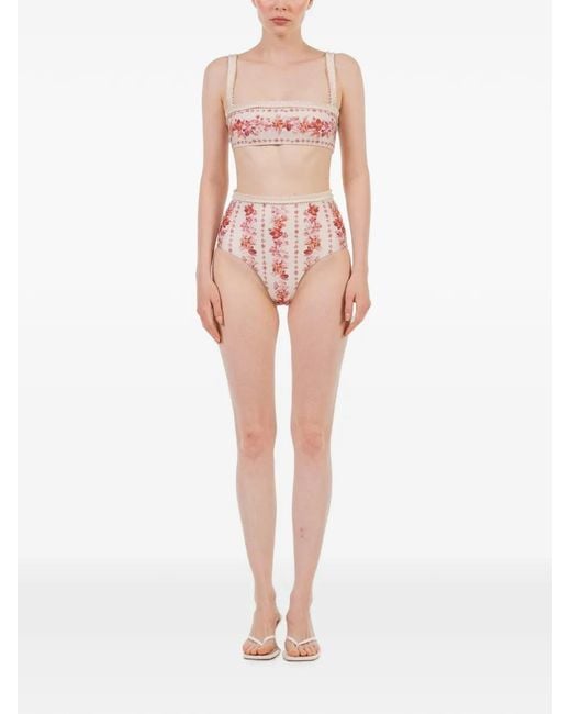 Agua Bendita Pink Olmo Cauca Ruffled Floral-Print Bikini Top