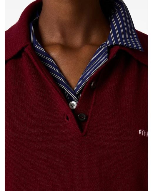 Miu Miu Red Cashmere Polo Sweater