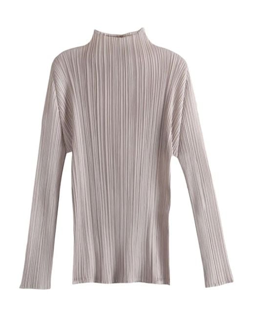 Pleats Please Issey Miyake Gray Basics Pleated High-Neck Top