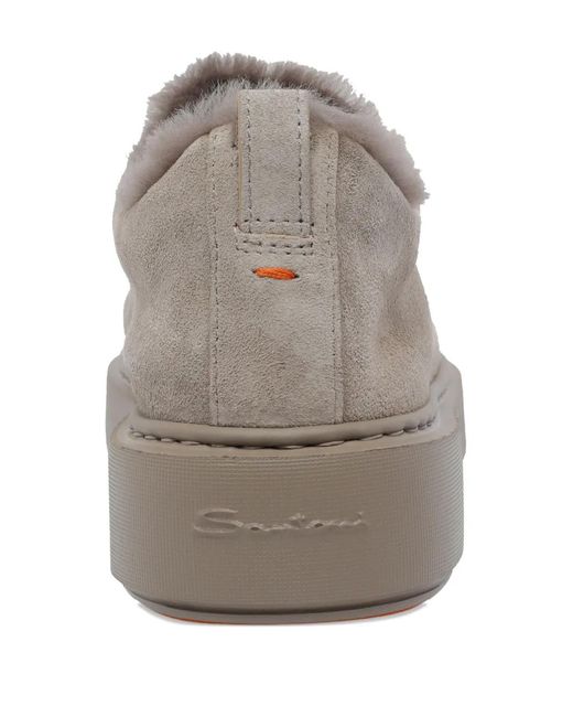 Santoni Gray Round-Toe Suede Sneakers