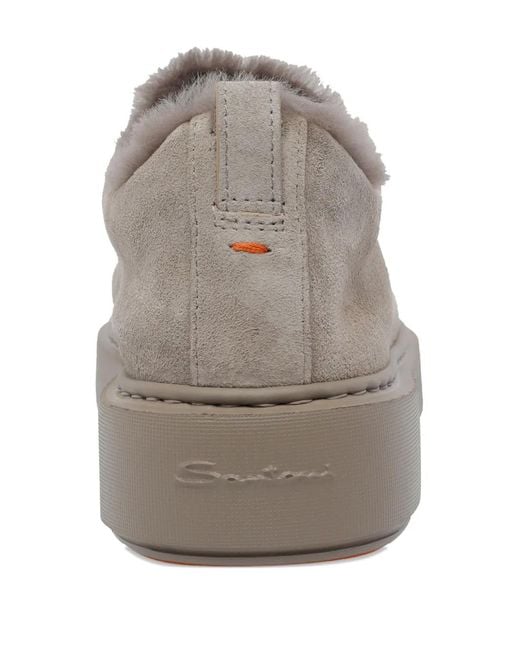 Santoni Gray Round-Toe Suede Sneakers