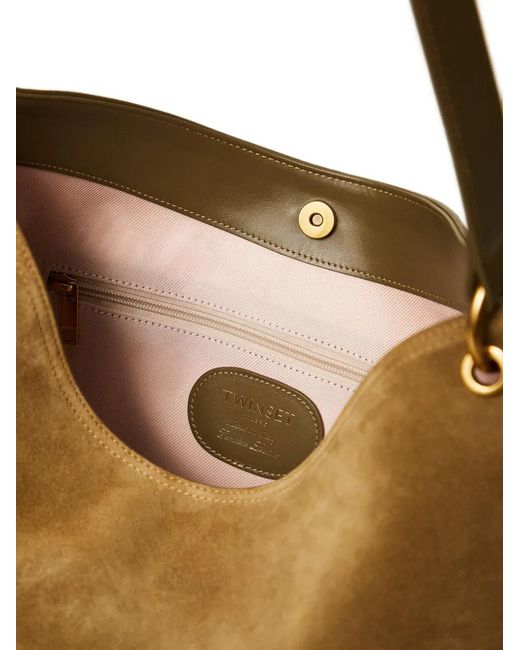 Twinset Natural Round Suede Shoulder Bag