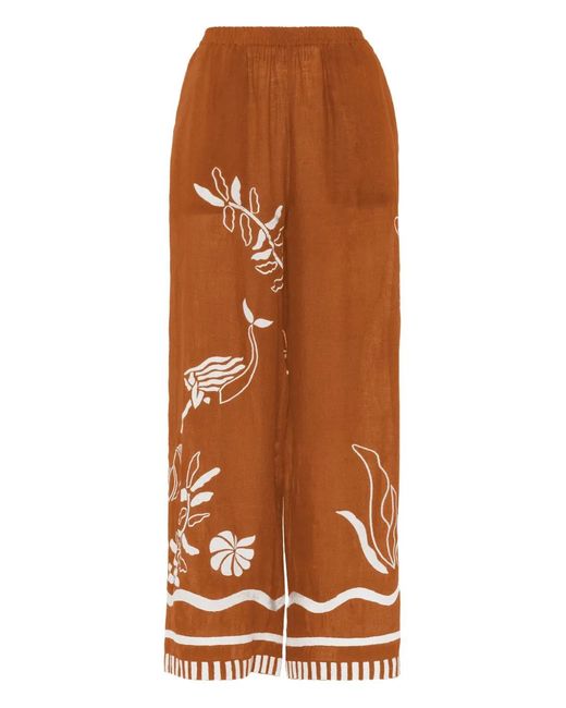 Eres Brown Octopus Patterned Wide-Leg Trousers