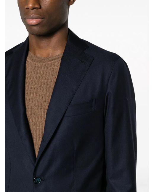Barba Napoli Blue Notcheded-Lapel Virgin Wool Blazer for men