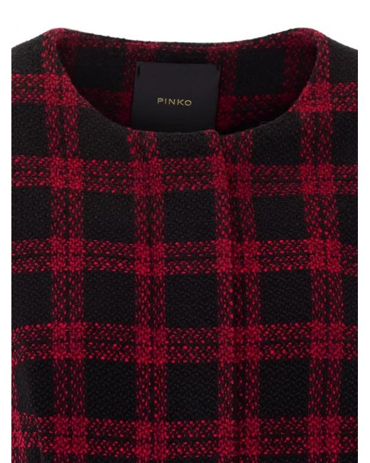Pinko Red Checked Collarless Jacket