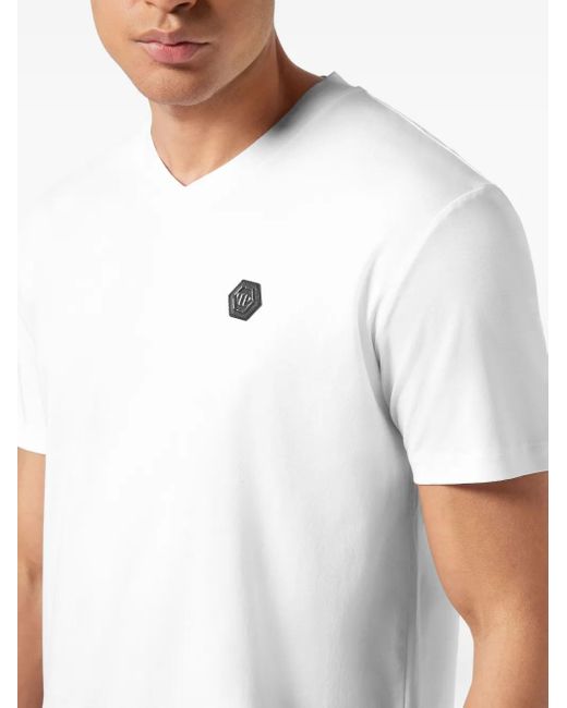 Philipp Plein White V-Neck T-Shirt for men