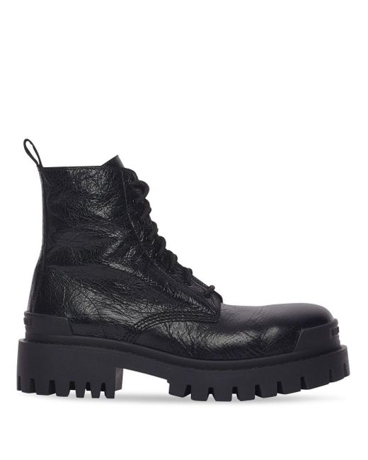 Balenciaga Black Strike Lace-up Leather Boots for men