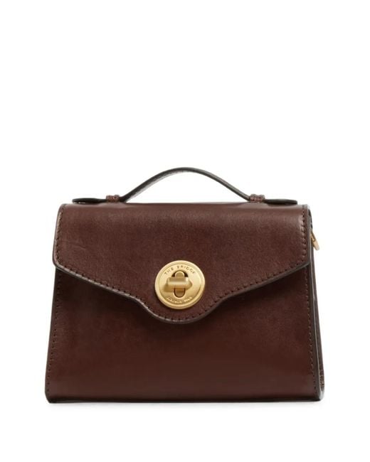 The Bridge Brown Twist-Lock Leather Tote Bag