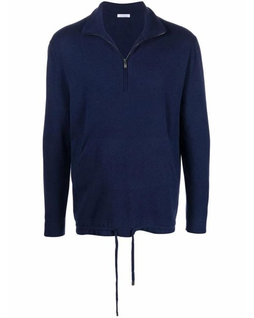 Malo Blue Zip-Placket Pullover for men