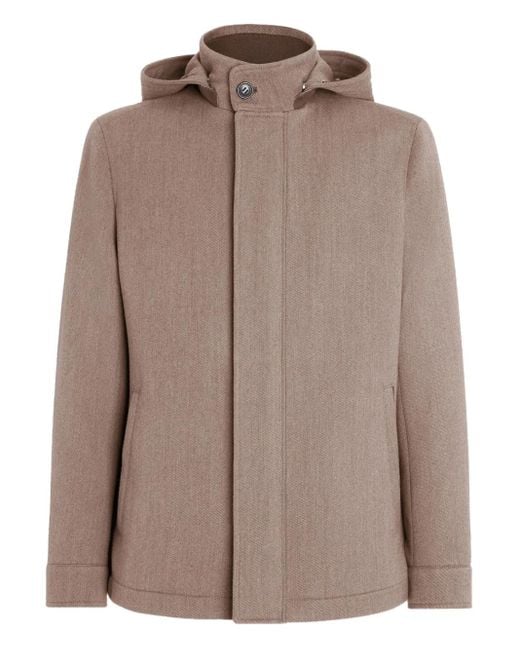 Zegna Brown Concealed-Fastening Hooded Jacket for men