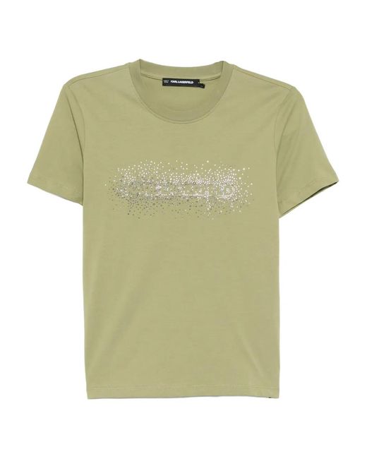 Karl Lagerfeld Green Rhinestone-Embellishment Crew-Neck T-Shirt