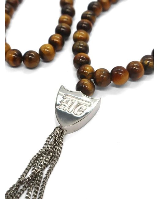 HTC Brown Mystery Shield Beaded Tassel Necklace for men