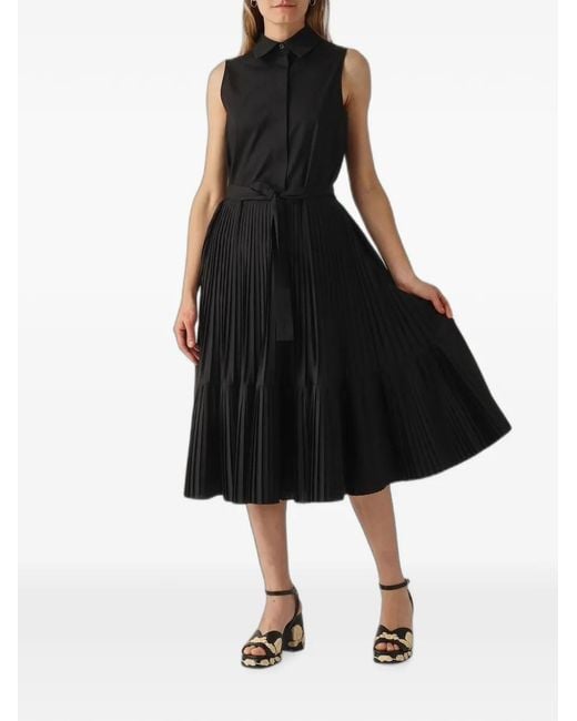 MEIMEIJ Black Pleated Sleeveless Midi Shirt Dress