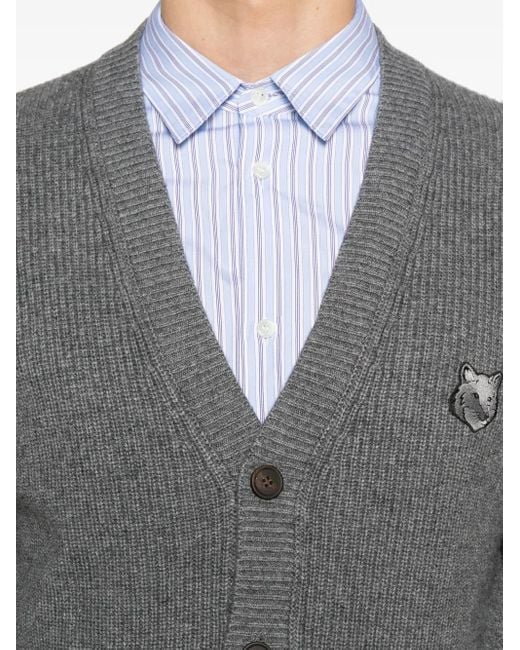 Maison Kitsuné Gray Fox Head Wool Cardigan for men