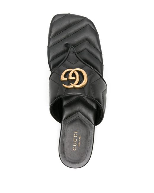 Gucci Black Double G Leather Sandals