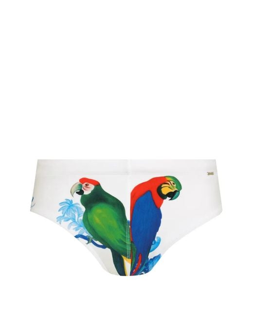 Amir Slama White Parrot-Print Swimming Trunks for men