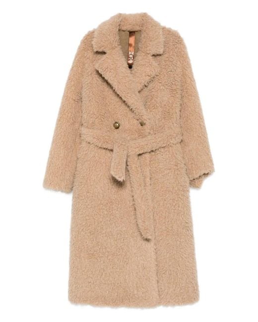 GLOX Natural Double-Breasted Belted Coat