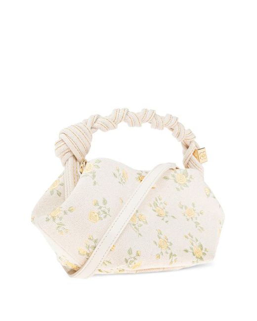 Ganni Natural Floral-Embroidered Tote Bag