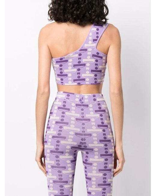 Dodo Bar Or Purple One-Shoulder Cropped Pattern Top