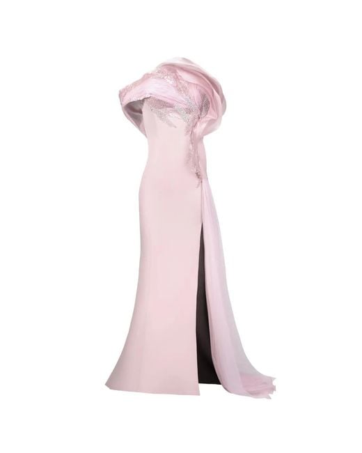 Gaby Charbachy Pink Sequin-Embellished Draped Gown