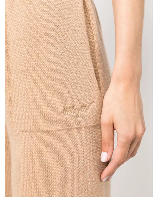 MSGM Natural Embroidered-Logo Knit Trousers
