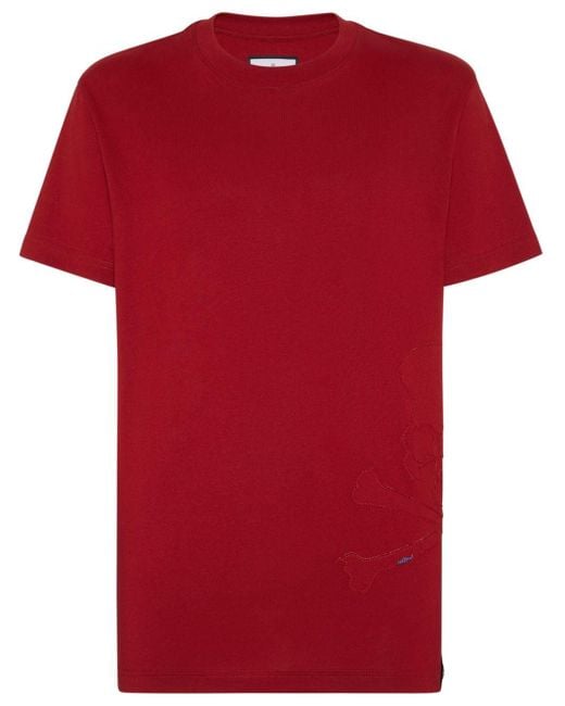 Philipp Plein Red Skull&bones-print Cotton T-shirt for men