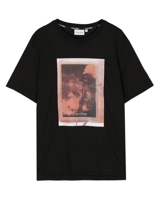 T-shirt girocollo con stampa di Calvin Klein in Black da Uomo