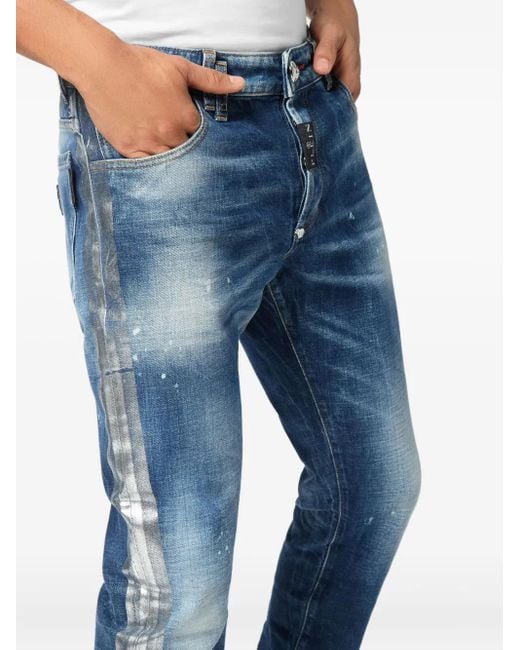 Philipp Plein Blue Paisley Bandana Super-Straight Jeans for men