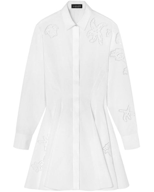 Versace White Sangallo-embroidered Mini Shirtdress