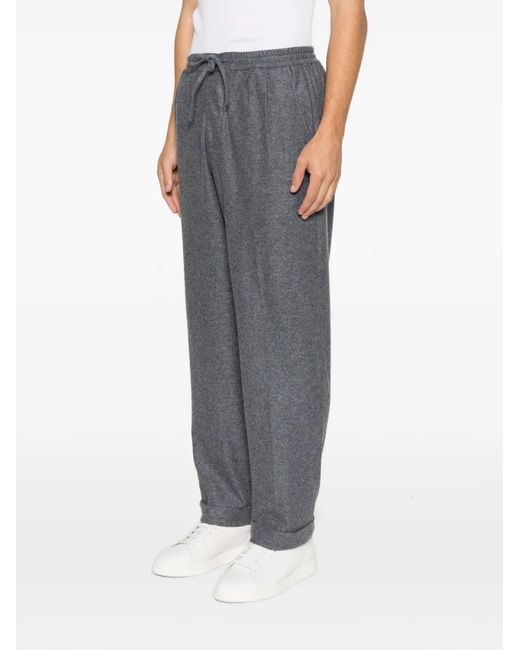 Fedeli Gray Harvard Drawstring Cuffed Trousers for men