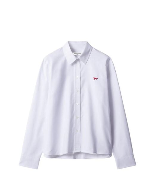 Maison Kitsuné Purple Logo-Patch Cotton Shirt