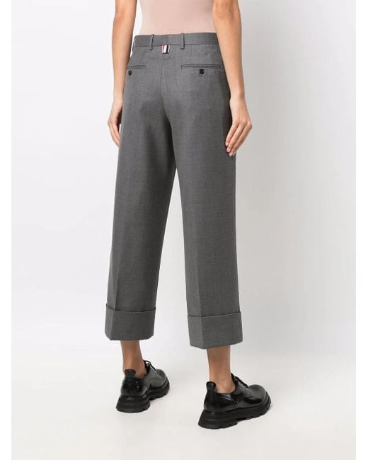 Thom Browne Gray Cuffed-Hem Cropped Trousers