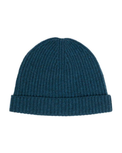 N.Peal Cashmere Blue Ribbed-knit Cashmere Beanie