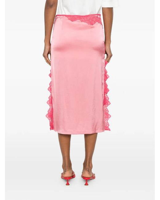 Vaillant Studio Pink Lace-Trimmed Midi Skirt
