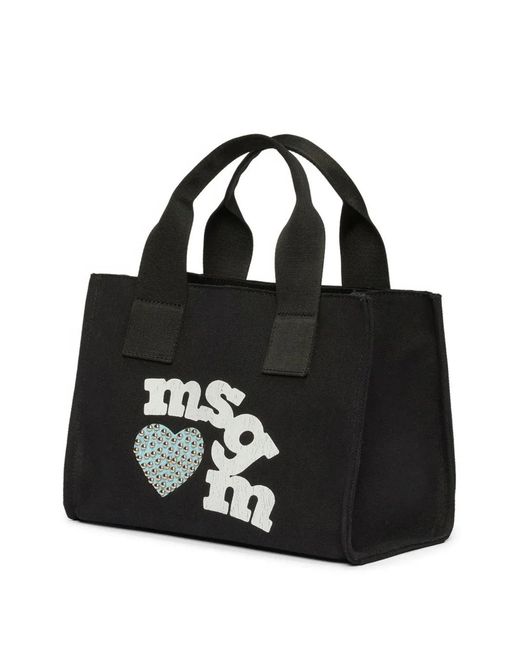 MSGM Black Heart-Print Tote Bag