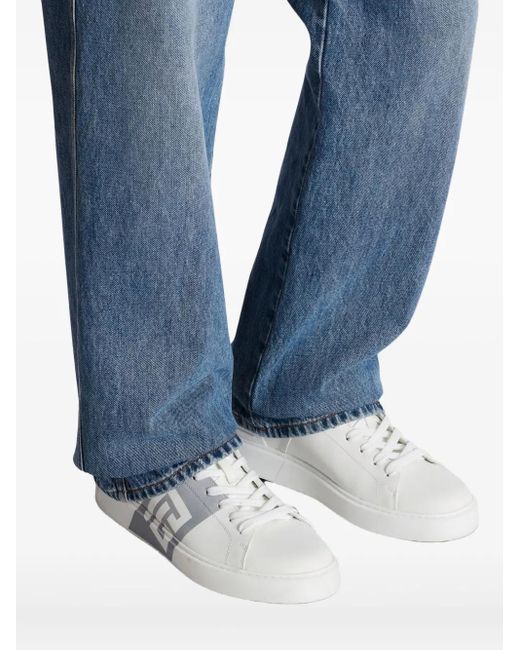 Balmain White B-Court Logo-Detail Calfskin Sneakers for men