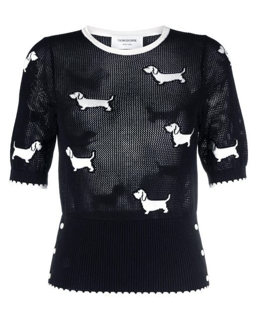Thom Browne Black Hector Icon Pointelle-knit Top