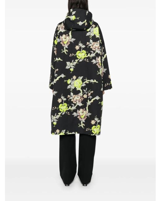 Psophia Black Floral-Print Hooded Parka